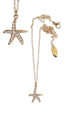 Hot Tomato Lone Starfish 18k Gold Plated Necklace with starfish pendant encrusted with clear crystals