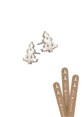 Hot Tomato Mini Christmas Trees Earrings in Stainless Steel With Worn Silver Finish