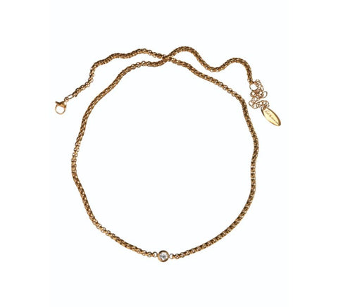 Hot Tomato Box Chain with Solitaire Crystal Necklace 18K Gold