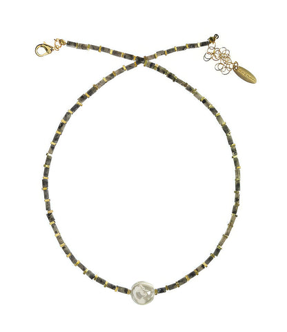 Hot Tomato Labradorite Stone with Pearl Pill Bead Necklace