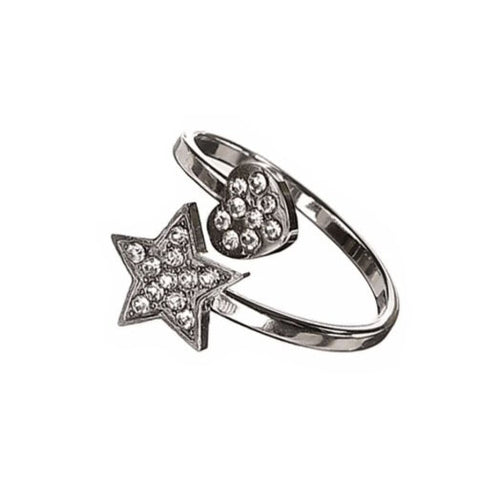 Hot Tomato Astral and Heart Crystal Wrap Adjustable Ring Stainless Steel