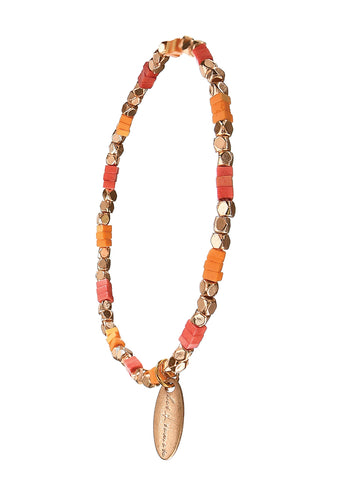Hot Tomato 'Squaring Up' Beaded Chain Bracelet satsuma and Gold