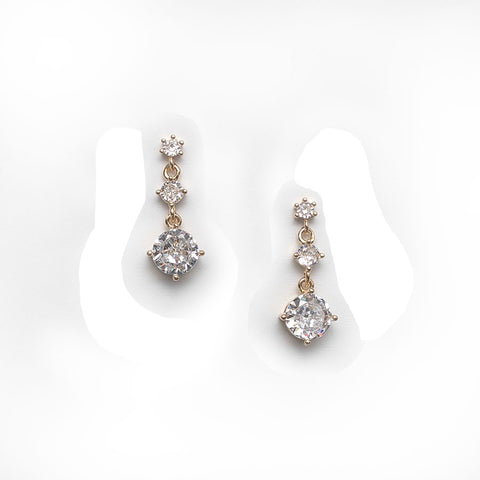 Hot Tomato Vintage Style Crystal Trilogy Drop Earrings Gold and Clear