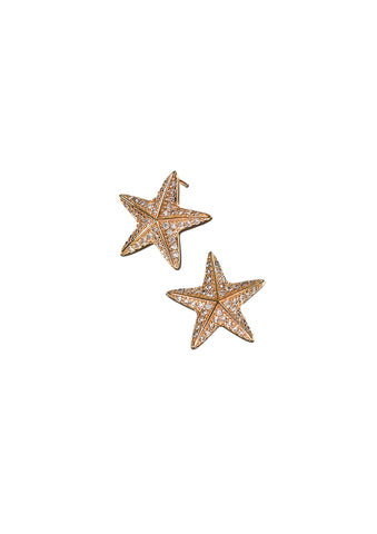 Hot Tomato  Starfish Stud Earrings - Clear Crystal