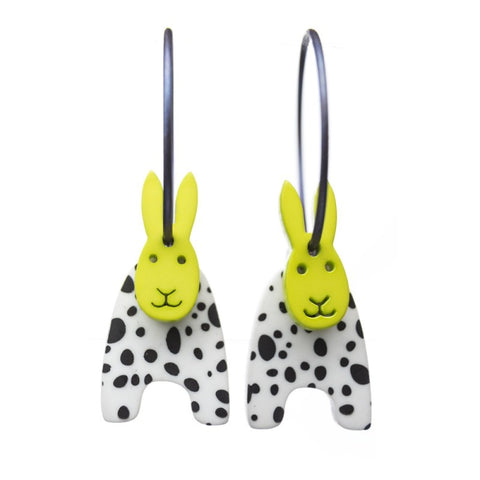 Lene Lundberg K-Form Black/White with Yellow Head Rabbit Earrings