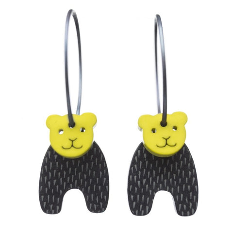 Lene Lundberg K-Form Black Bear with Chartreuse Head Earrings