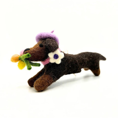 Amica Fair Trade Felt Sausage Dog with Tulips