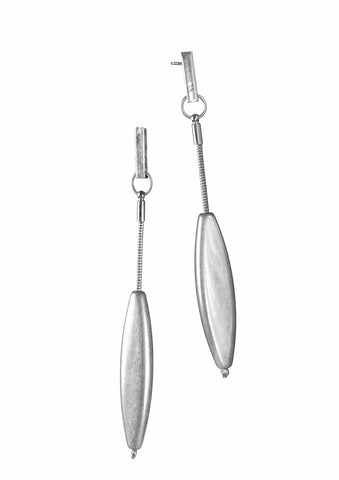 Hot Tomato Arrowhead Pendulum Drop Earrings in Worn Silver
