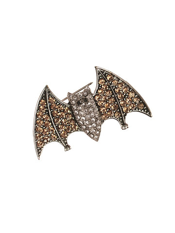 Hot Tomato Batty Bat Bat  Brooch - Antique Silver/Smoke/Clear Crystals