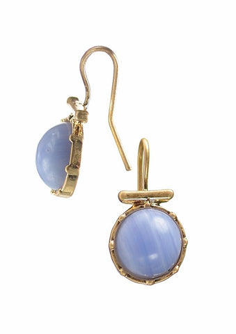 Hot Tomato Earrings Set in Stone Lilac Bead with Worn Gold