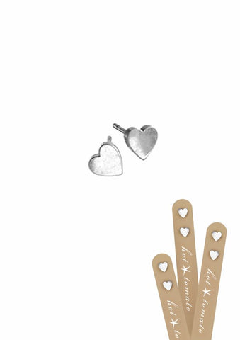 Hot Tomato Mini Heart Stud Earrings in Stainless Steel and Worn Silver