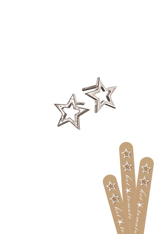 Hot Tomato Star Frame  Stud Earrings -  Stainless Steel with Worn Silver Finish