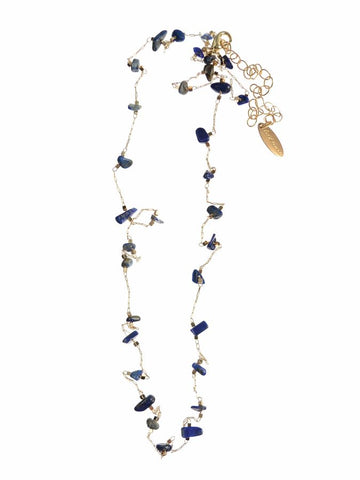 Hot Tomato Chips 'n Chain Necklace in Gold with Blue Sodalite Beads