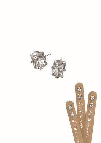 Hot Tomato Brilliant Sparkle Oblong Studs in Silver/Clear