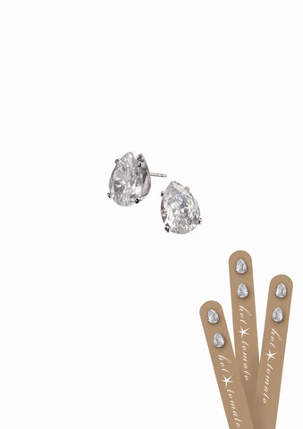 Hot Tomato Brilliant Sparkle Pear Drop Studs with Clear Crystals on Silver