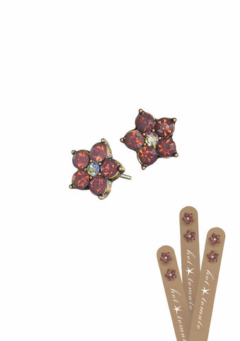 Hot Tomato  Five Petal Floral Studs in Old Gold/Cyclamen Opal/AB