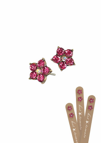 Hot Tomato Five Petal Floral Studs in Old Gold/Fuchsia/AB