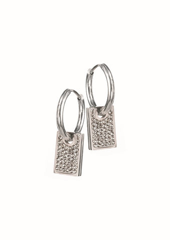 Hot Tomato Crystal 'Card' Captured on Hoop in Silver & Zircon