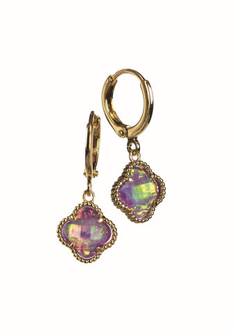 Hot Tomato Byzantine Style Mini Cross with Hoop Earrings in Gold and Plum