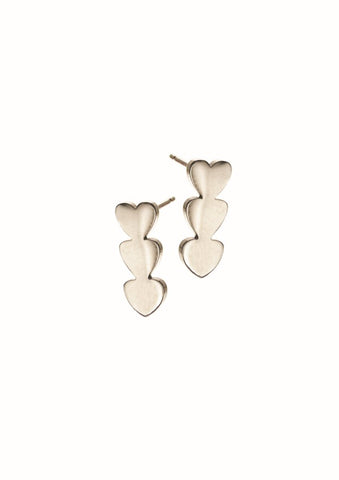 Hot Tomato Triptych of Micro Hearts Earrings with Silver Finish