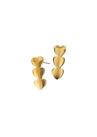 Hot Tomato Triptych of Micro Hearts Earrings with Gold Finish