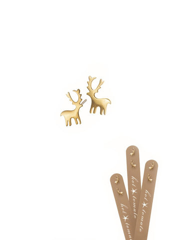 Hot Tomato Micro Monarch Stag Stud Earrings with Gold Finish