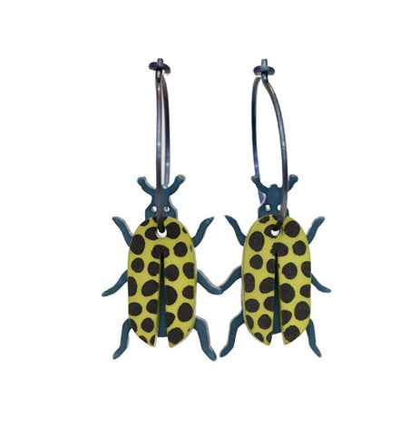 Lene Lundberg K-Form Green Bug with Black Spots Earrings