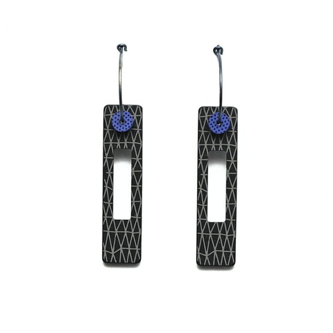 Lene Lundberg Long Black Rectangle Cut Out Tab Earrings