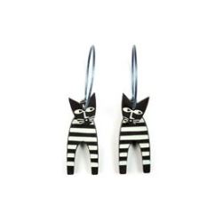 Lene Lundberg K-Form Black Standing Cat with White Stripes