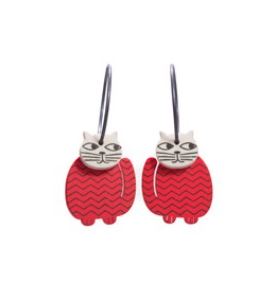 Lene Lundberg K-Form Red Round Bodied Cat Earrings