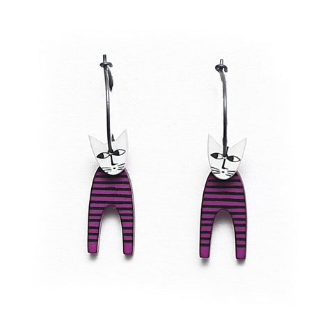 Lene Lundberg K-Form Stripey Purple/White Head Cat Earrings
