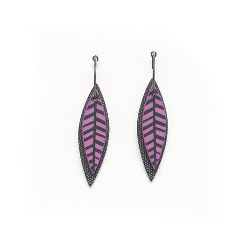 Lene Lundberg Black/Purple Thick Veined Double Leaf Earrings