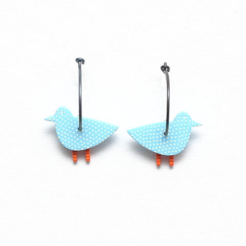 Lene Lundberg Pale Blue Sparrows with Orange Legs Earrings