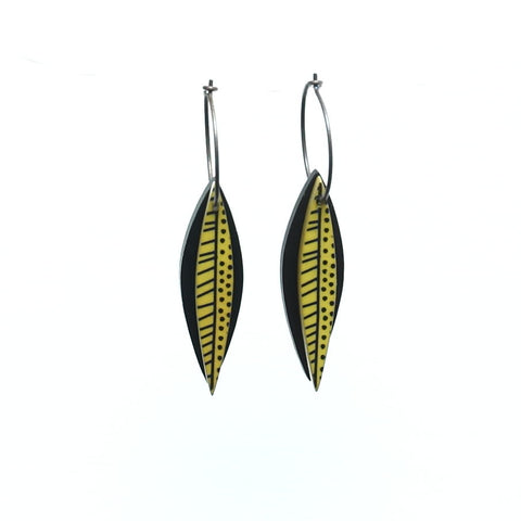 Lene Lundberg K-Form Chartreuse and Black Double Leaf Earrings