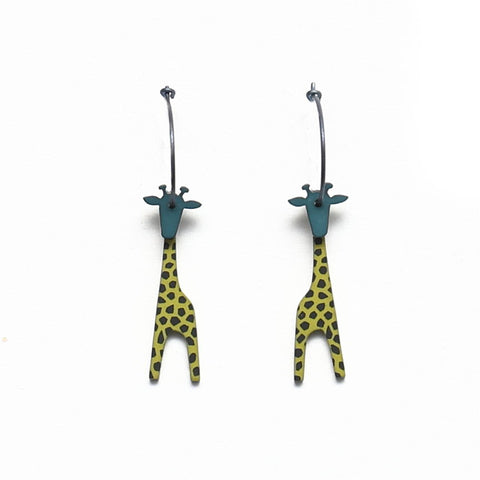 Lene Lundberg K-Form Chartreuse Body Teal Head Giraffe Earrings 
