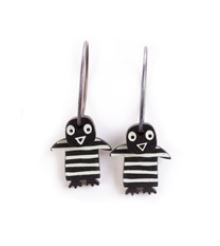 Lene Lundberg K-Form Black and White Striped Penguin Earrings