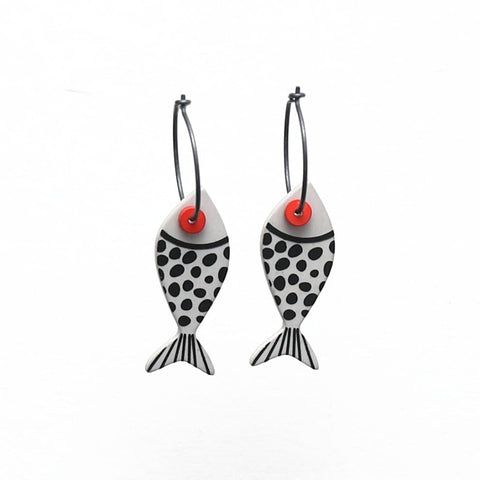 Lene Lundberg K-Form Grey Fish with Black Dots Earrings