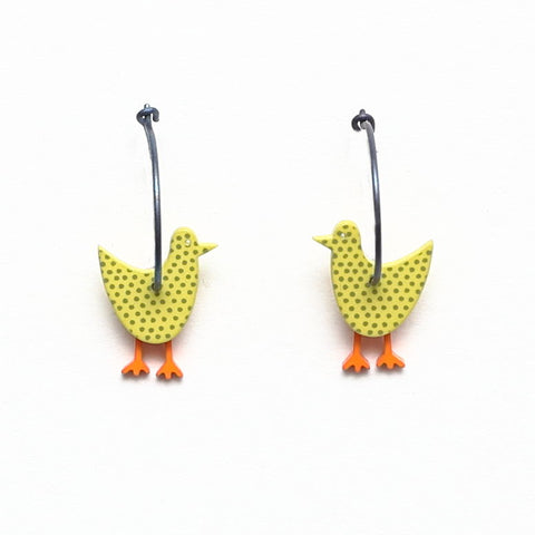 Lene Lundberg Earrings Lime Green Hen with Orange Legs