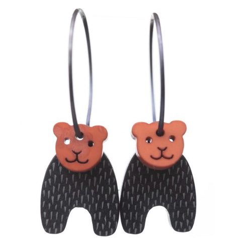 Lene Lundberg K-Form Black Bear with Brown Head Earrings