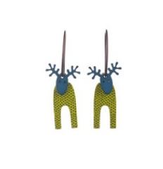 Lene Lundberg K-Form Blue-Faced Green Body Reindeer Earrings