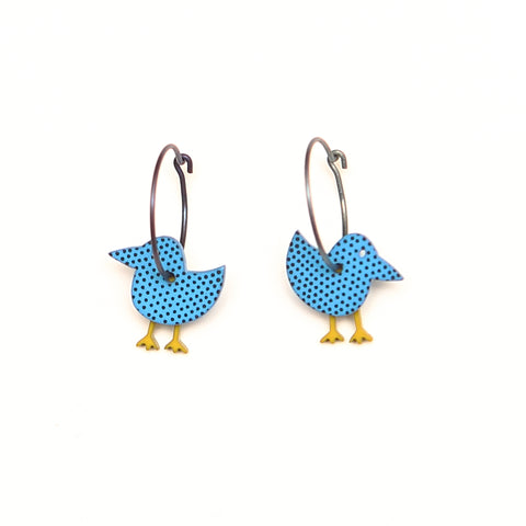 Lene Lundberg Earrings Blue Tit with Black Spots and Green Legs