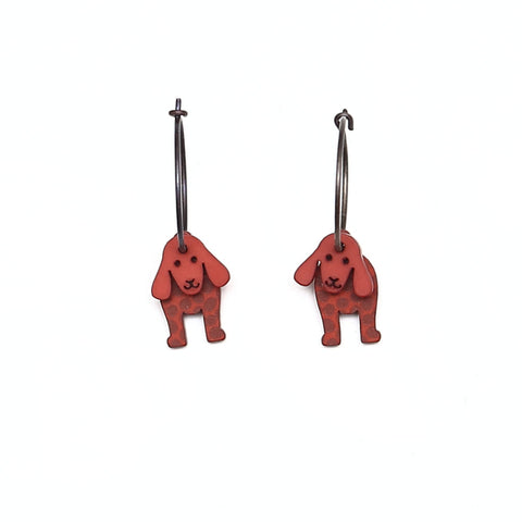 Lene Lundberg Long Eared Dog Earrings with Spotted Bodies and Brown Heads