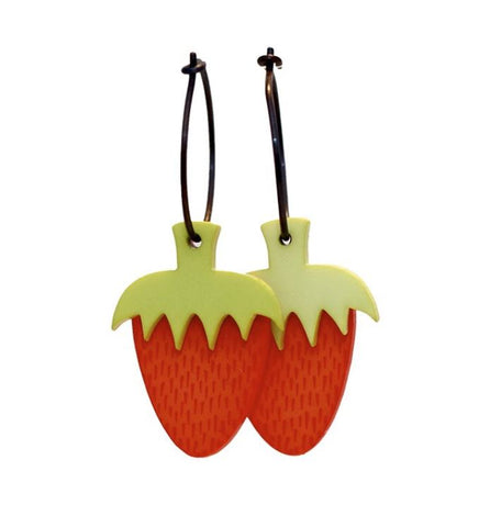 Lene Lundberg Earrings Red Strawberries with Light Green Stalks