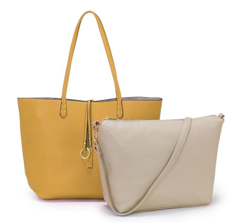 Long and Son Mustard/Dark Cream Reversible Shopper with Handbag
