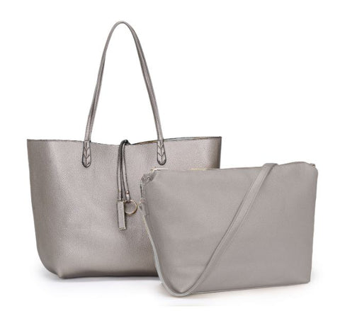 Silver Bronze/Silver Reversible Shopper with Handbag