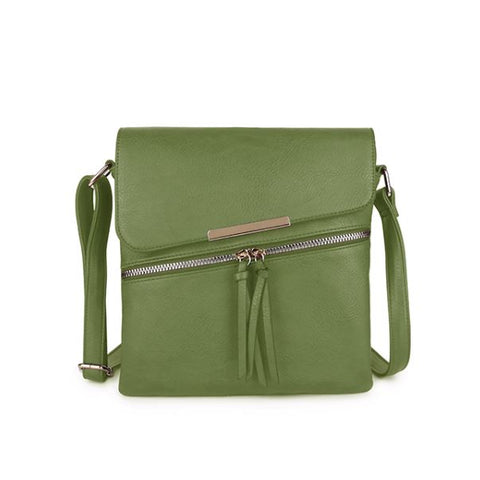 Long & Son Cross Body Shoulder Bag with Front Zip Fastening in Green