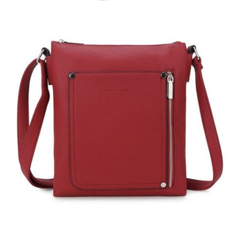 Long & Son Cross Body Shoulder Bag with Zip Front Pocket in Red