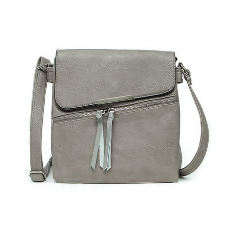 Long & Son Cross Body Shoulder Bag with Front Zip Fastening in Light Grey
