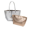 Silver /Metallic Light Taupe Reversible Shopper with Metallic Light Taupe Handbag