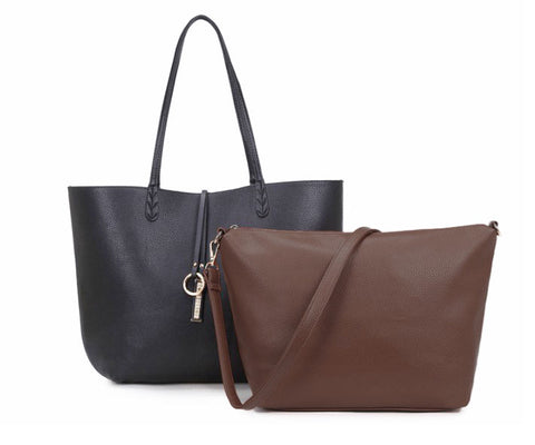 Black/Coffee Reversible Shopper with Handbag 